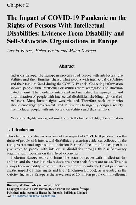 Chapter 2: The Impact of Covid-19 pandemic on the rights of persons with intellectual disabilities: Evidence from disability and self-advocates organisations in Europe